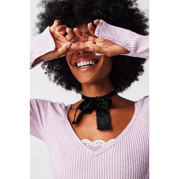 Sz XS FREE PEOPLE PASSING THRU LAYERING TEE- FRAGRANT LILAC - Picture 2 of 8